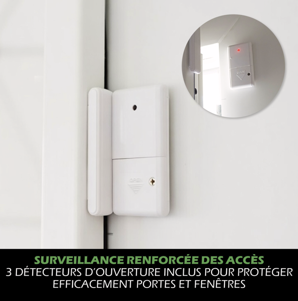 KYF Kit d’alarme extensible 434 MHz avec détection de mouvement et éclairage d’alarme intégré, capteurs porte/fenêtre (x3) et télécommandes (x2)