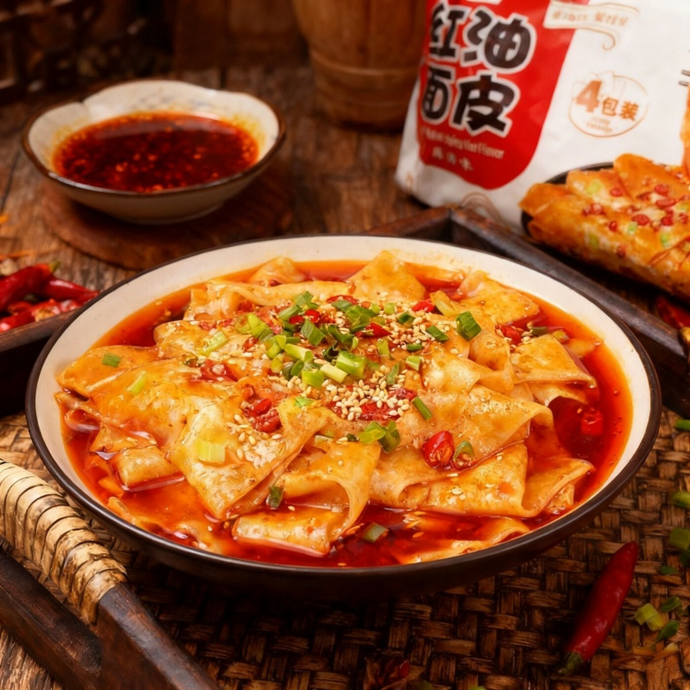 Bai Jia A Kuan Nouilles Huile Rouge Saveur Épicée Lot de 4 440 g