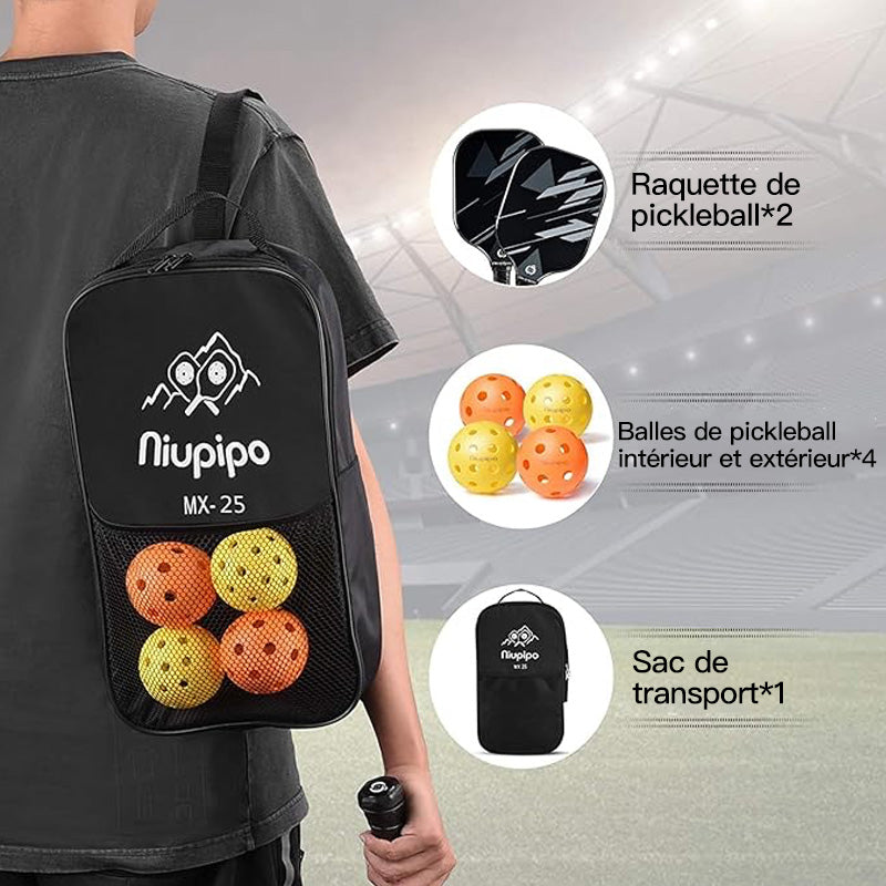 Niupipo Lot de 2 raquettes de pickleball - Matériau en fibre de verre, Noyau en nid d’abeille en polypropylène, Certification USAPA, Conception légère, Prise confortable, Idéal pour débutants et joueurs intermédiaires, MX-25