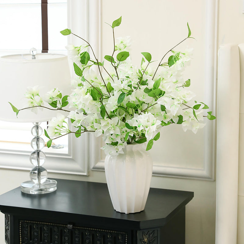 Yuejia 5 pièces 29,52 in / 74,98 cm Fleurs artificielles de bougainville Faux rameaux de bougainville Vignes de fleurs artificielles pour maison, jardin, mariage, fête, intérieur et extérieur, arrangement floral et décoration DIY (blanc)