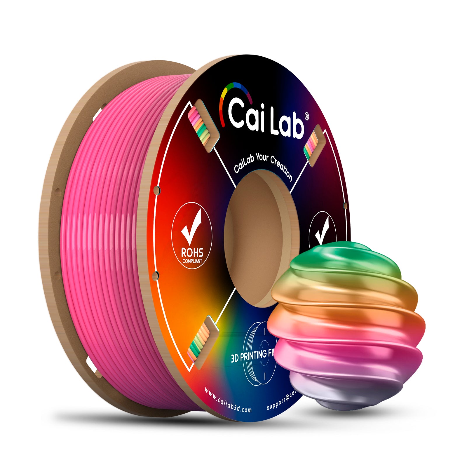 CaiLab Filament pour imprimante 3D PLA dégradé arc-en-ciel - Soie bonbon