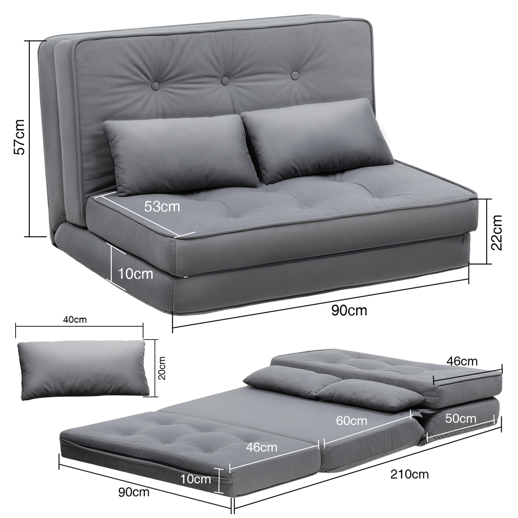 COMHOMA Canapé de sol pliant 3-en-1, Canapé-lit avec dossier réglable à 6 niveaux, 2 coussins lombaires, Pour salon, chambre et camping, Gris