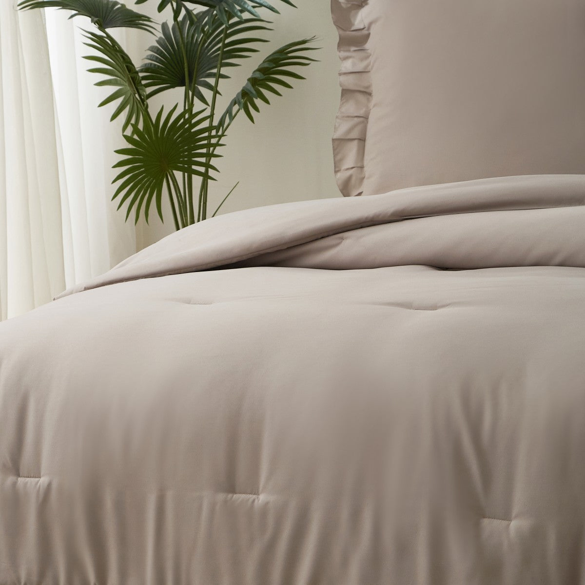 MEEALLHOME Parure de lit vintage à volants blé - 1 housse 200 x 220 cm et 2 taies 80 x 80 cm