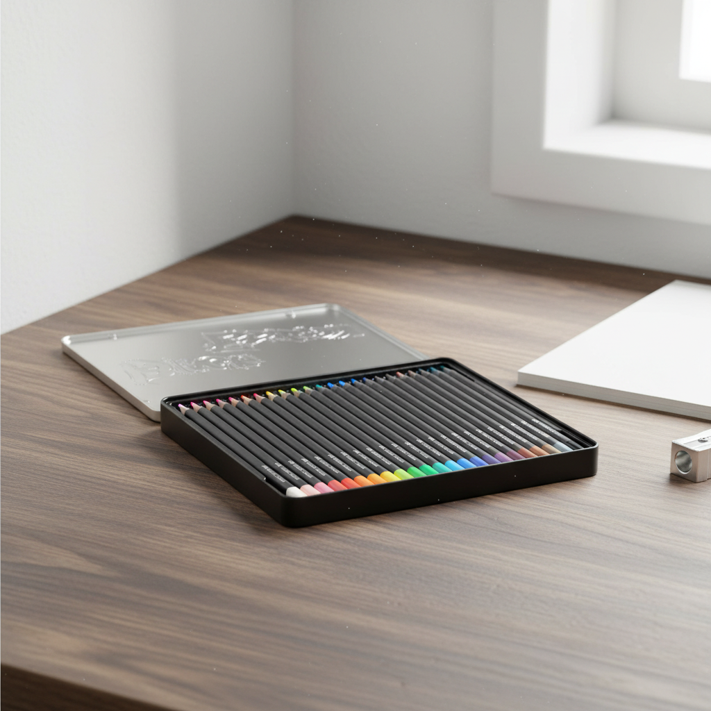 Faber-Castell Boîte en métal de 24 crayons de couleur Black Edition
