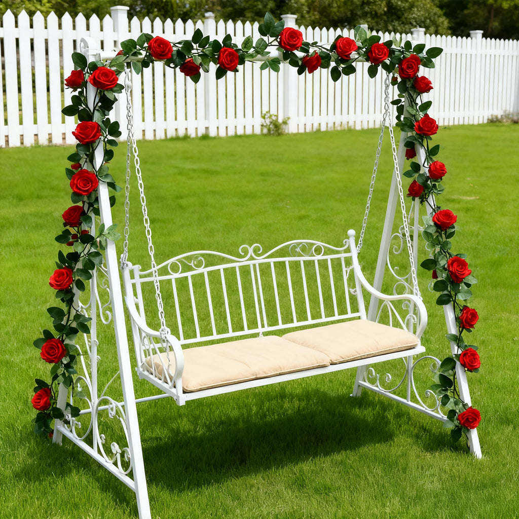 Wei's moment Lot de 2 Guirlandes de roses rouges artificielles, 7,54 ft, Plantes suspendues pour décoration de mariage jardin clôtures fête