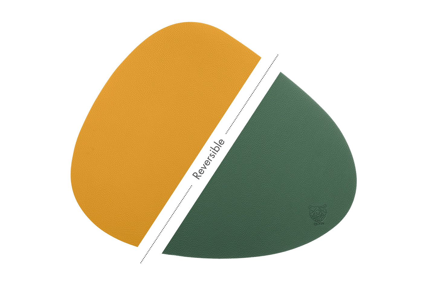 BJÖRN Lot de 6 sets de table réversible à bord arrondi en cuir recyclé - Jaune moutarde et vert sapin