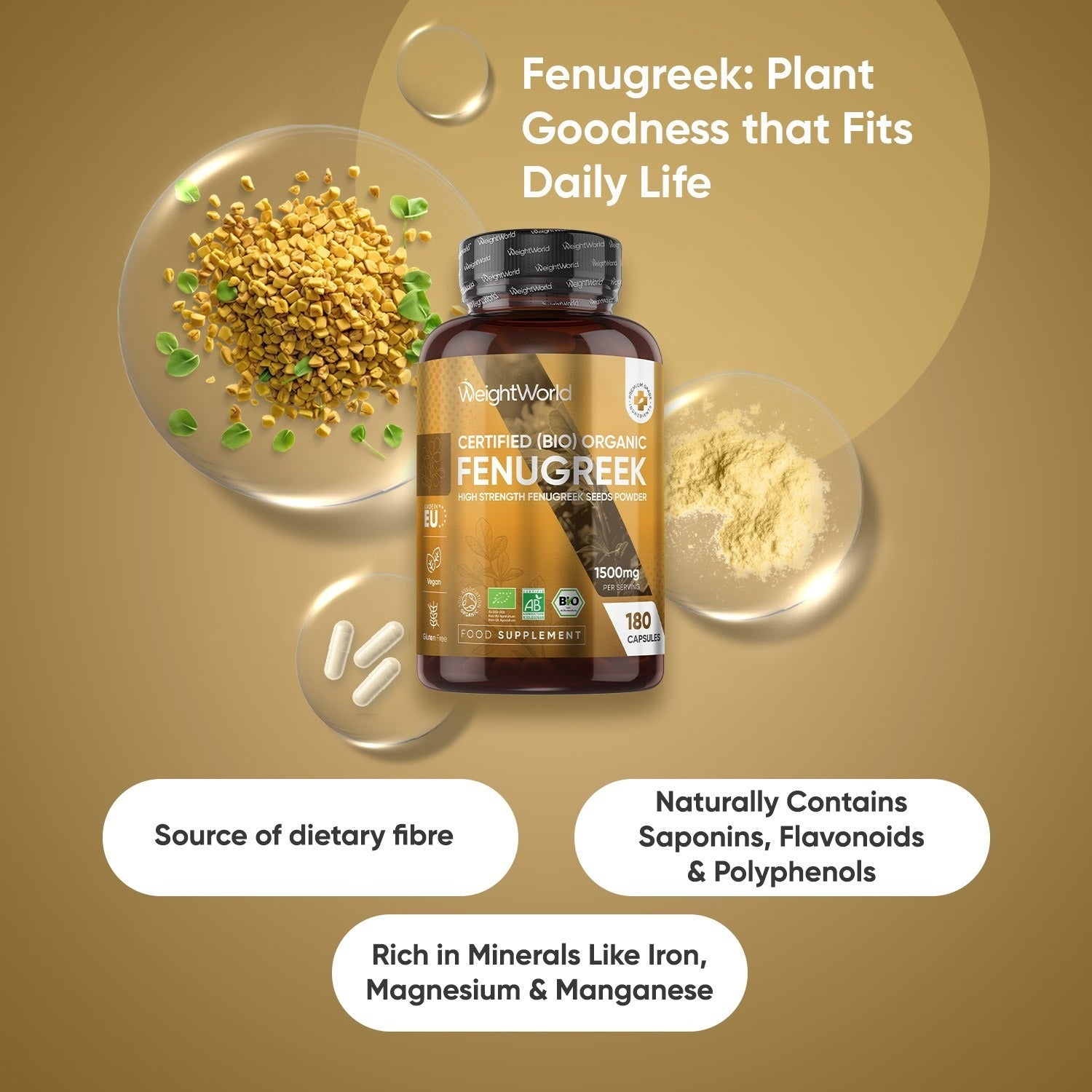 WeightWorld Fenugrec biologique 1500 mg - 180 gélules