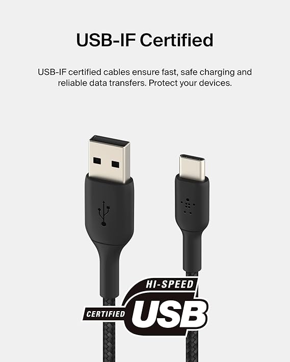 Belkin Câble tressé USB-A vers USB-C 3 m - Noir