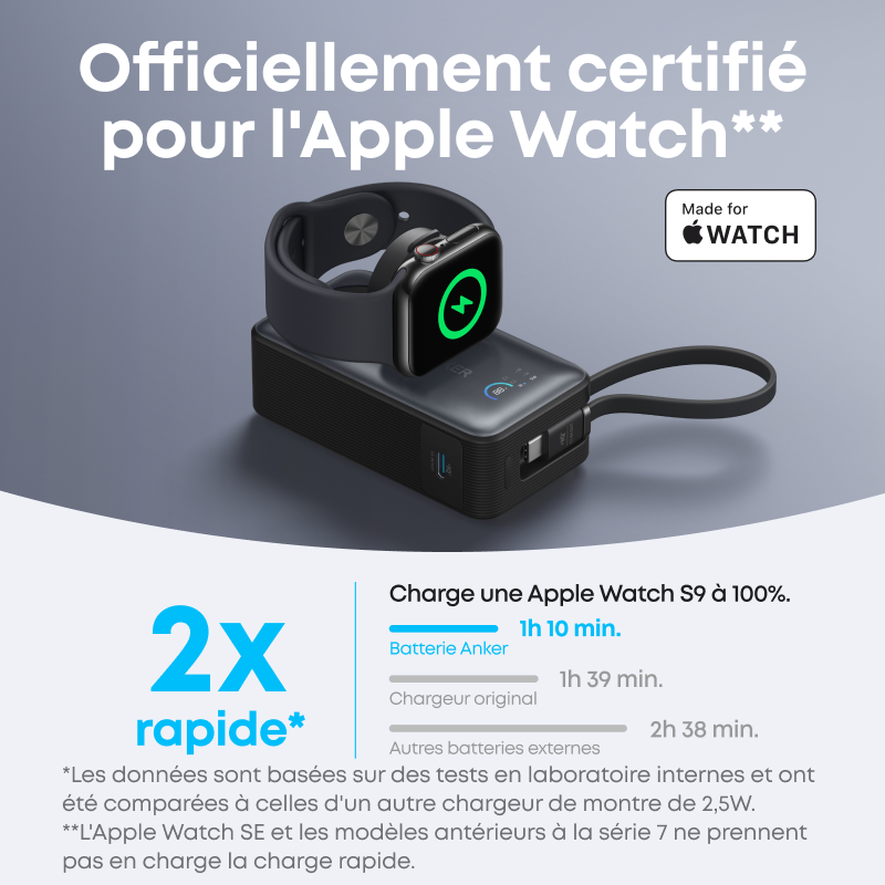 Anker MagGo Batterie externe pour Apple Watch - 10 000 mAh - 35 W - Noir