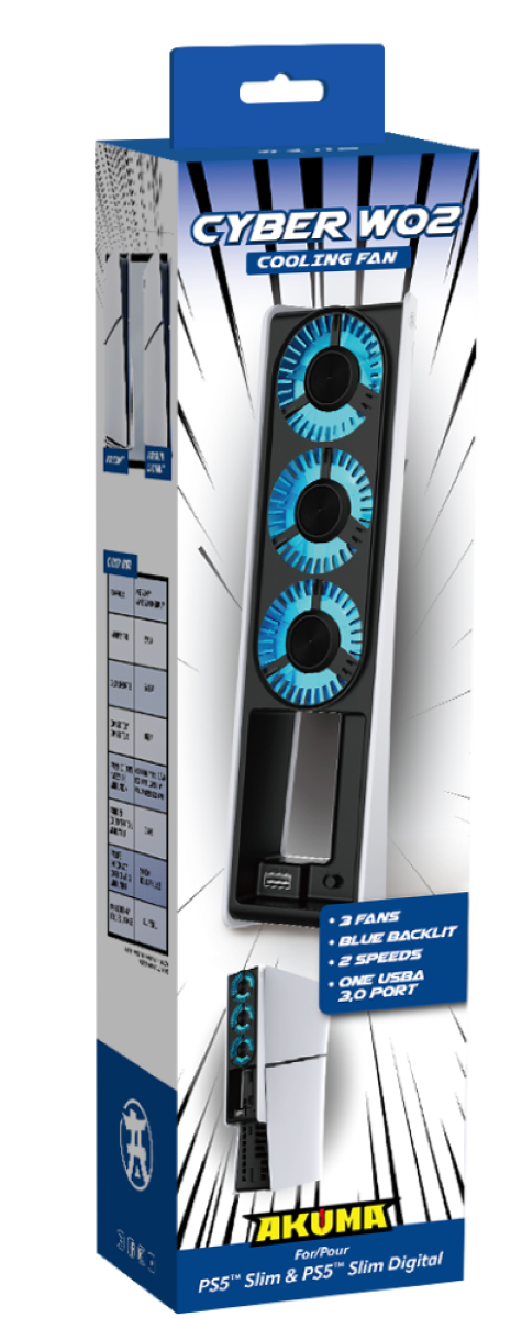 AKUMA VENTILATEUR CYBER W02 LED pour PS5 SLIM avec PORT USB