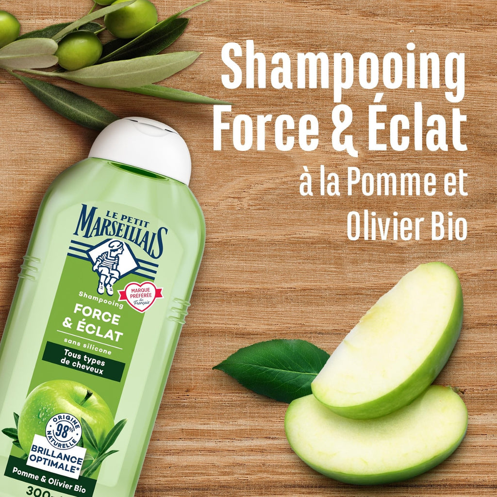 Le Petit Marseillais Shampoing Force & Éclat Pomme Et Olivier Bio Flacon 300 ml