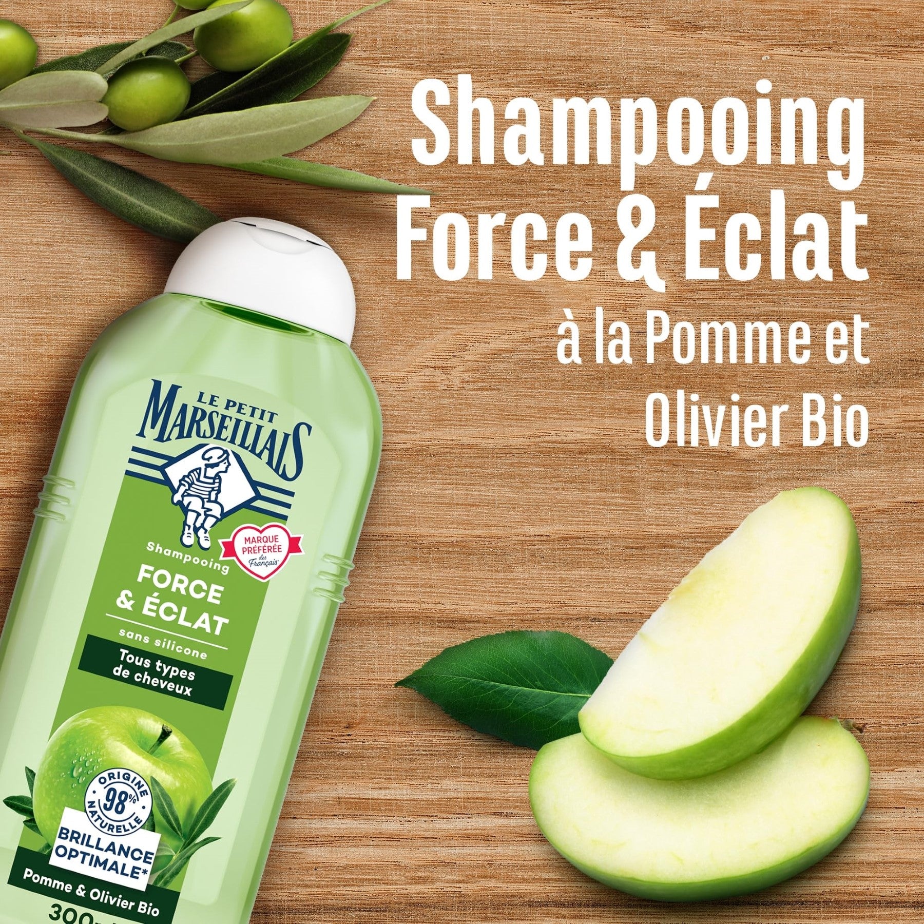 Le Petit Marseillais Shampoing Force & Éclat Pomme Et Olivier Bio Flacon 300 ml