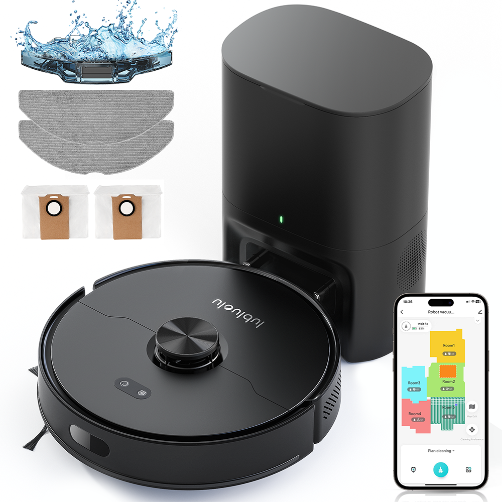 Lubluelu L15 Max Robot aspirateur laveur 3-en-1, aspiration puissante 4000 Pa, navigation laser et mémorisation de 5 cartes, 55 dB silencieux, contrôle par application, idéal poils d'animaux, tapis, sols durs
