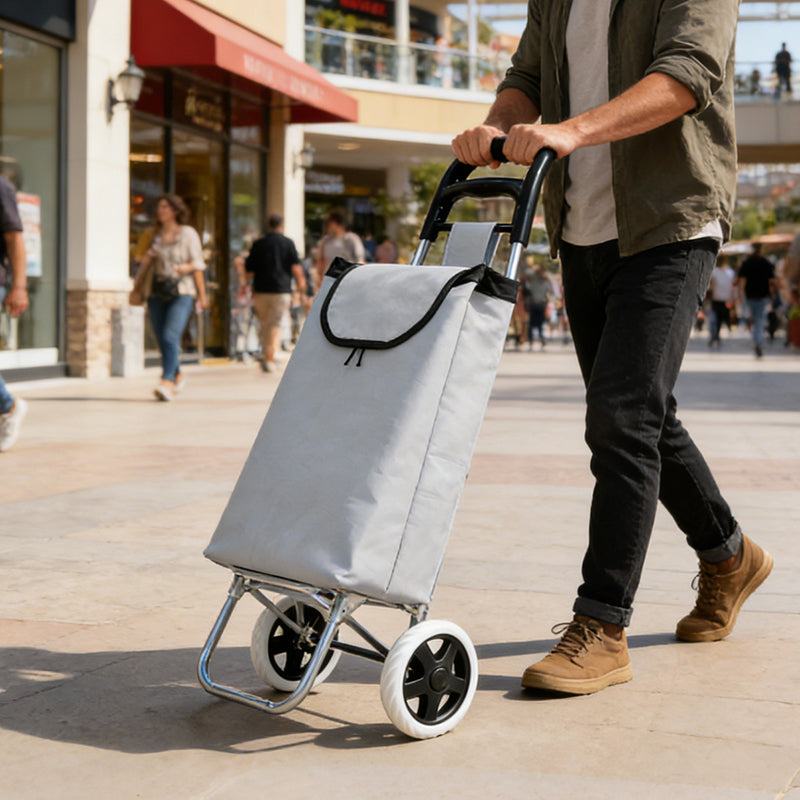 Strong bird Chariot de courses pliable de grande taille avec poignée ergonomique - Gris
