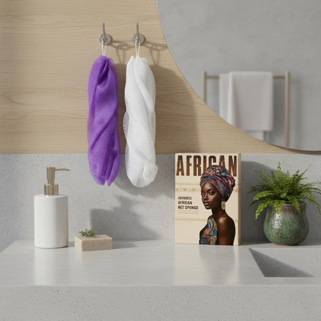 GENERIC - Kit Eponge Filet Africain Violet Et Blanc avec Corde - 70g