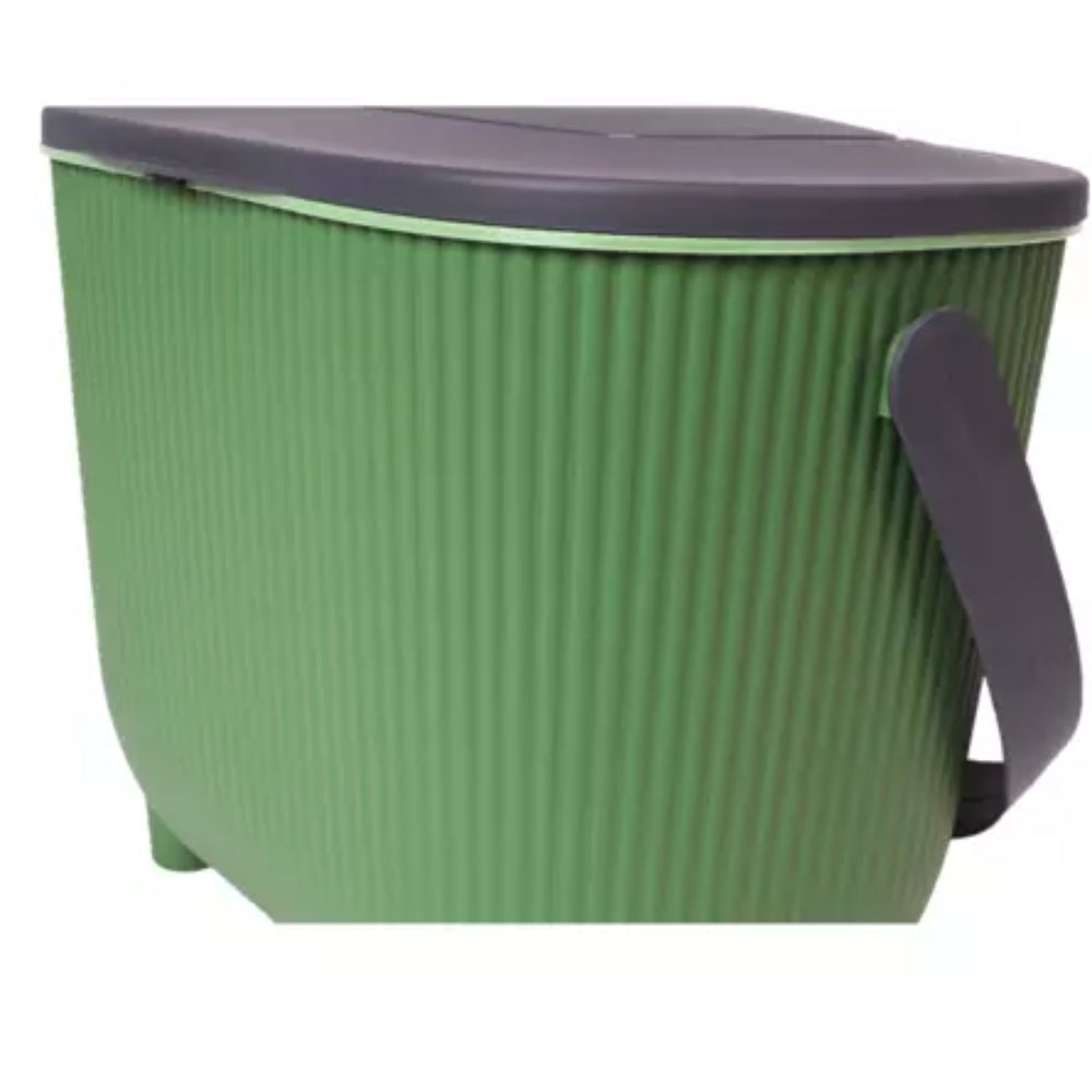 EDA Poubelle à compost 10 L avec couvercle et filtre à charbon, Vert cactus/Gris anthracite, 31,5 x 21,7 x 25 cm