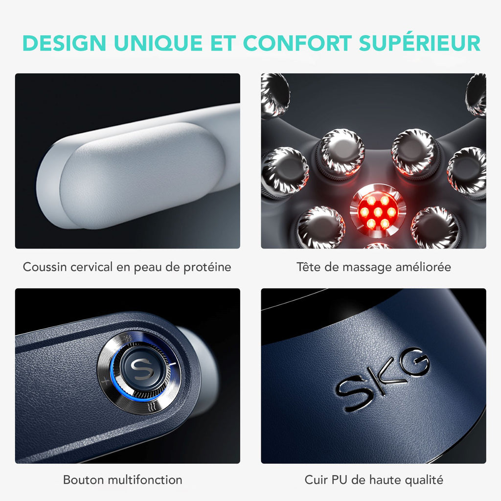 SKG G7 Pro-Fold Appareil de massage Soulagement des douleurs cervicales pour le cou à moyenne fréquence EMS + TENS et vibration 9D pliable. Cadeau pour l'être aimé