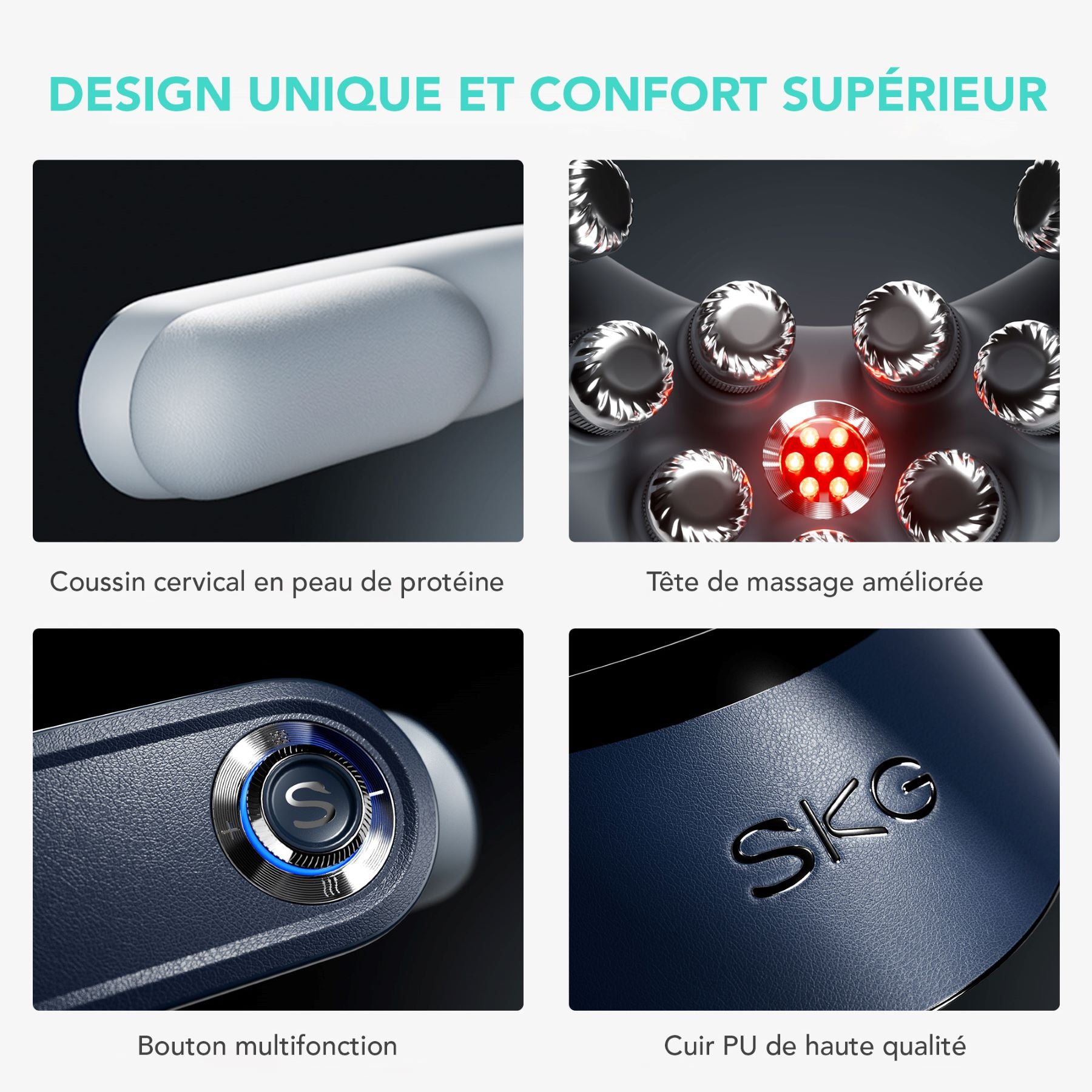 SKG G7 Pro-Fold Appareil de massage Soulagement des douleurs cervicales pour le cou à moyenne fréquence EMS + TENS et vibration 9D pliable. Cadeau pour l'être aimé