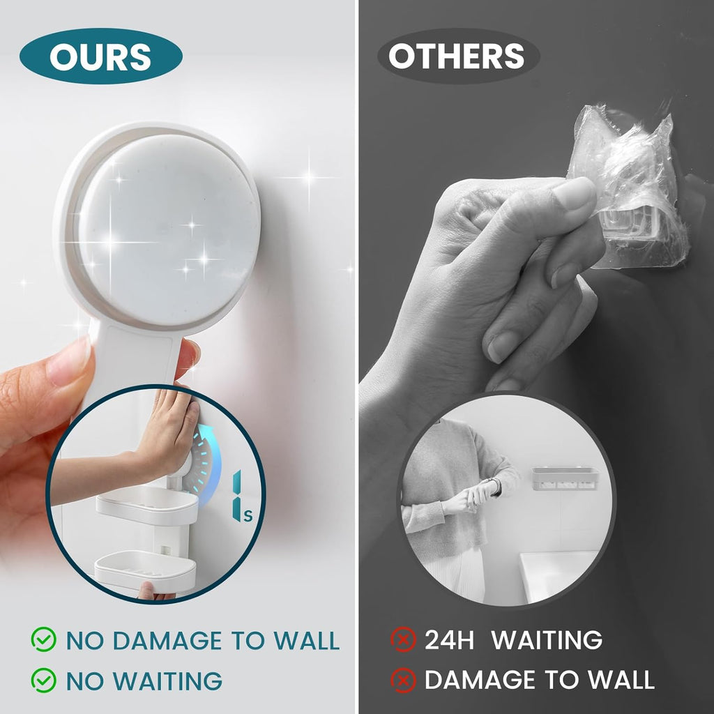 TAILI Porte-savon à ventouse double couche, support à éponge robuste pour douche, salle de bain, baignoire et évier de cuisine, sans perçage, amovible