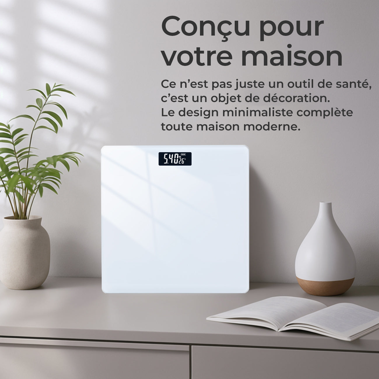 Sparoma AD-26 Pèse-personne électronique avec capacité de 180 kg, haute précision de 0,05 kg, verre trempé de 4 mm et écran LCD, blanc - Alimenté par 2 piles AAA (piles non incluses)