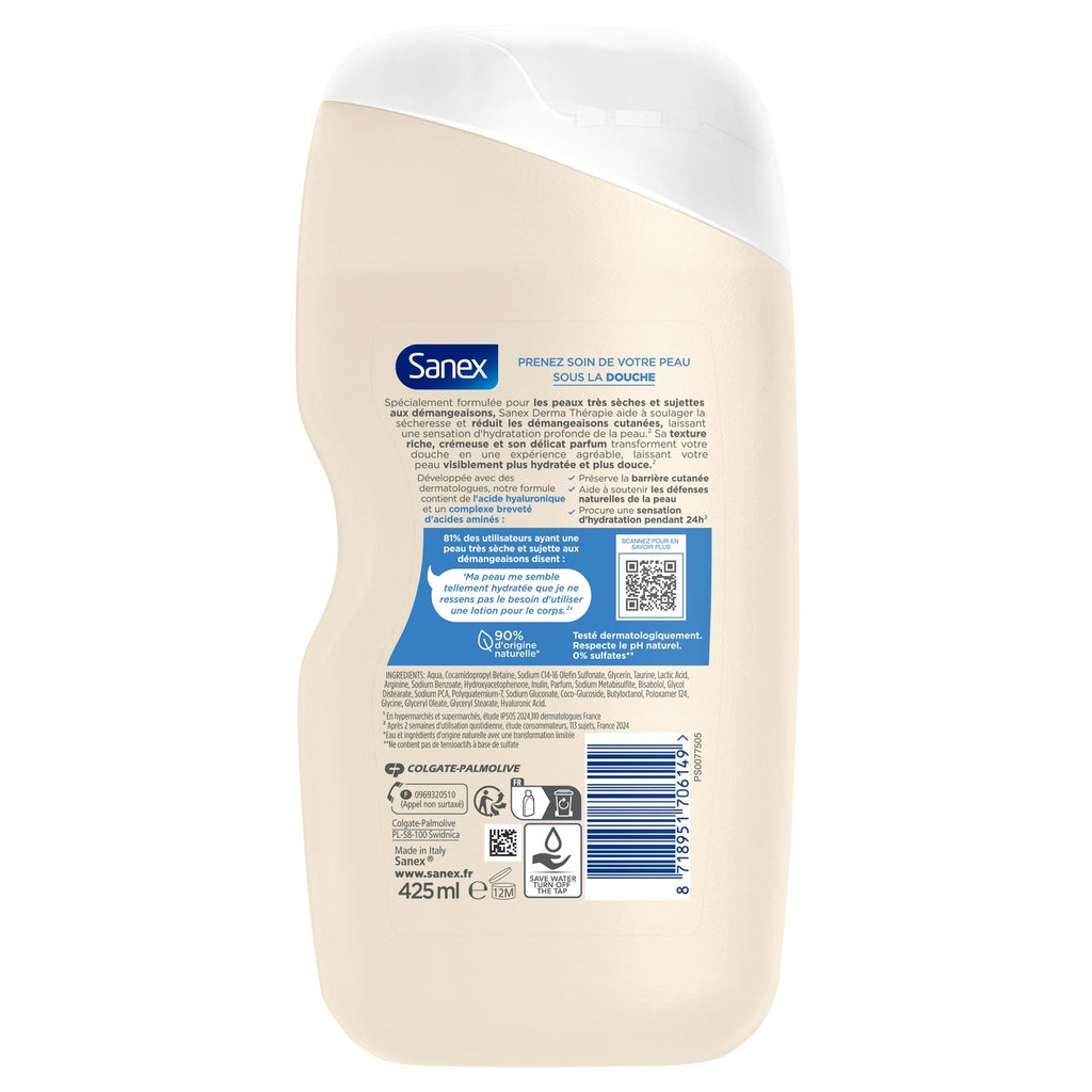 Sanex Crème Douche Derma Thérapie Anti-Dessèchement peaux très sèches 425 ml