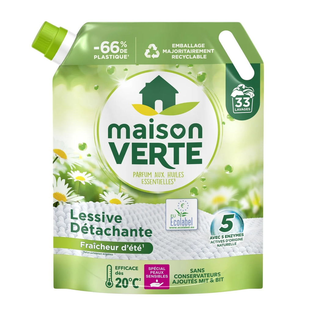 MAISON VERTE Lessive liquide recharge peaux sensibles détachante 33 lavages 1,485 L