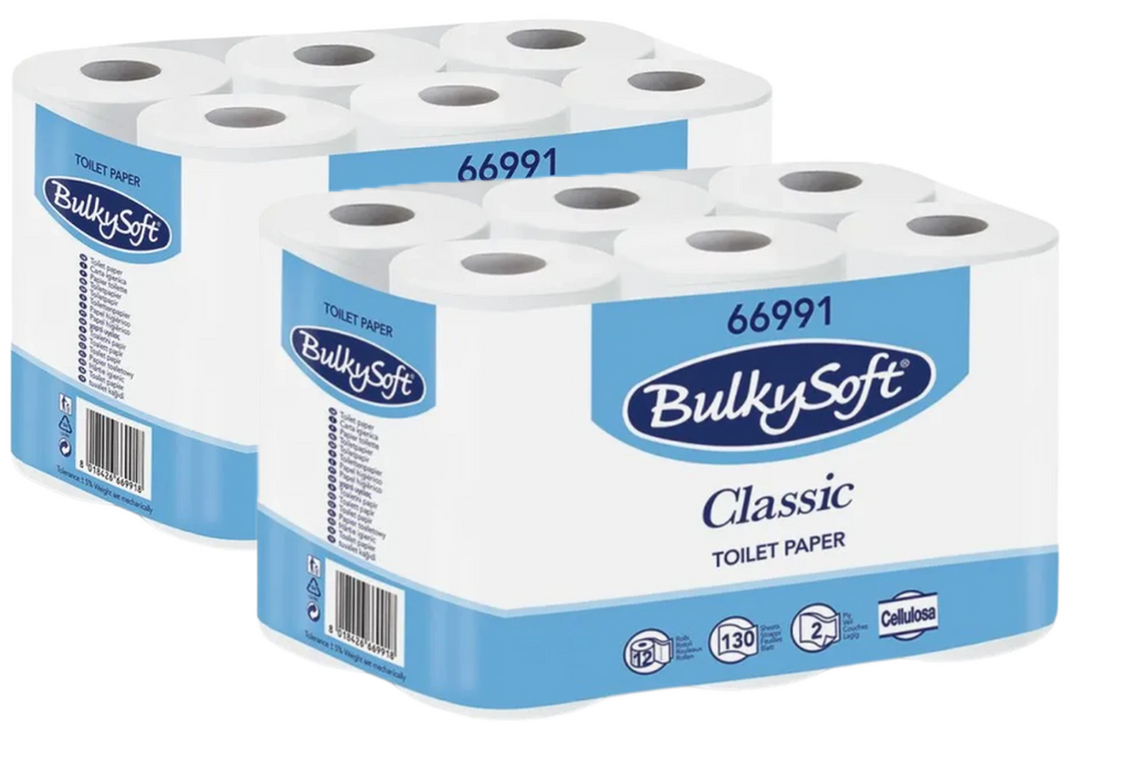 BULKY SOFT Papier toilette 2 épaisseurs Blanc certifié Ecolabel 24 rouleaux (2 x 12)