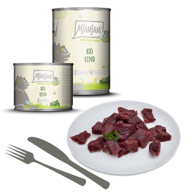 MjAMjAM Aliment humide naturel bio pour chat au bœuf 200 g