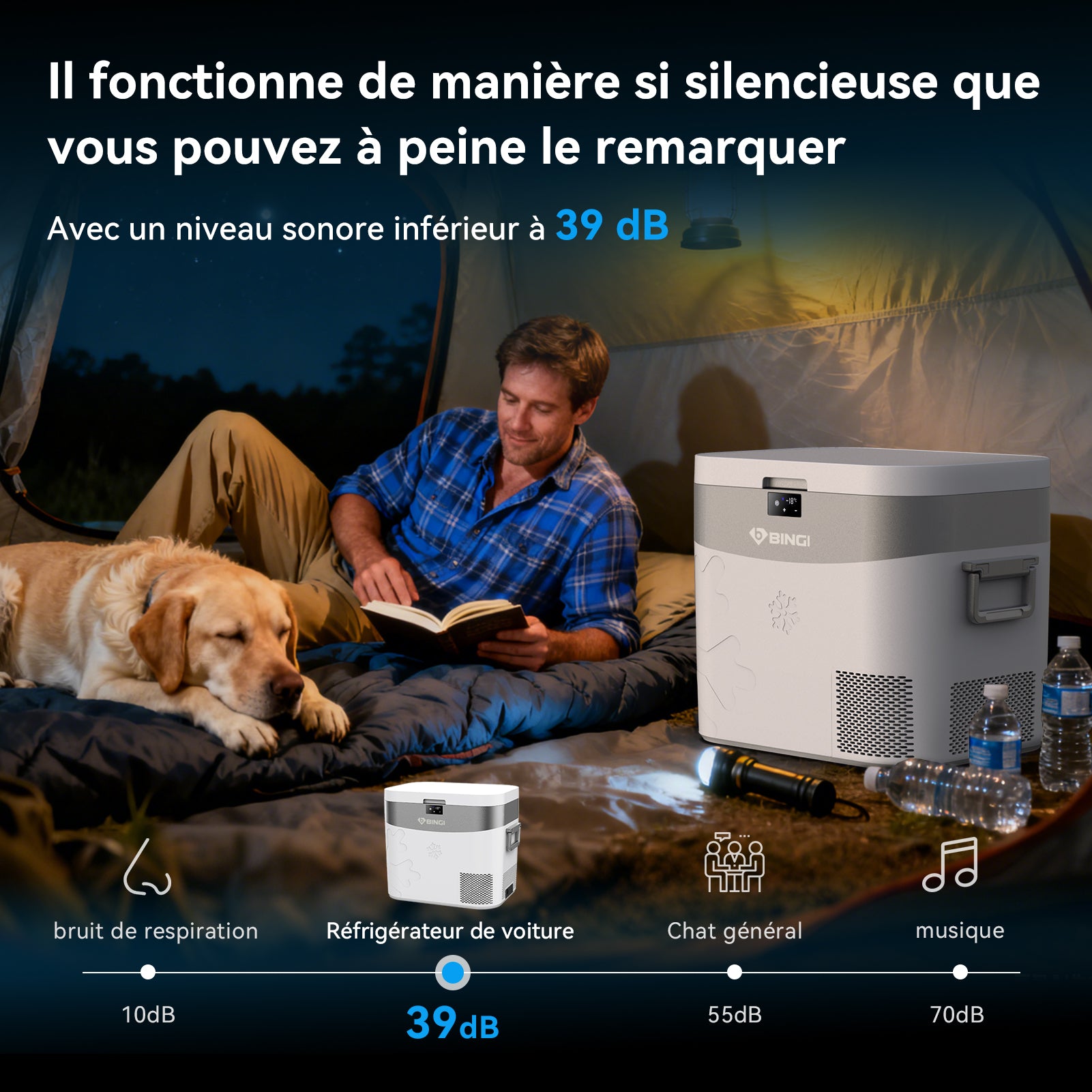 BINGI Réfrigérateur-congélateur portable pour voiture 22 L, double alimentation 12 V/24 V CC et 100-240 V CA, température réglable de -18 ℃ à 15 ℃