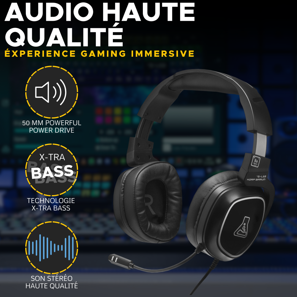 THE G-LAB Korp Barium Casque Gaming Filaire (Prise Jack 3,5 mm) - Microphone Intégré - PC, PS4, PS5, Switch, Smartphone & Tablette - Noir