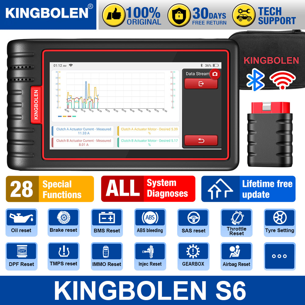 Scanner OBD2 KINGBOLEN S6, outil de diagnostic de voiture de lecteur de code du système Bluetooth tout, outil de balayage SAS/BMS/TPMS d'entretien Auto-VIN 28+