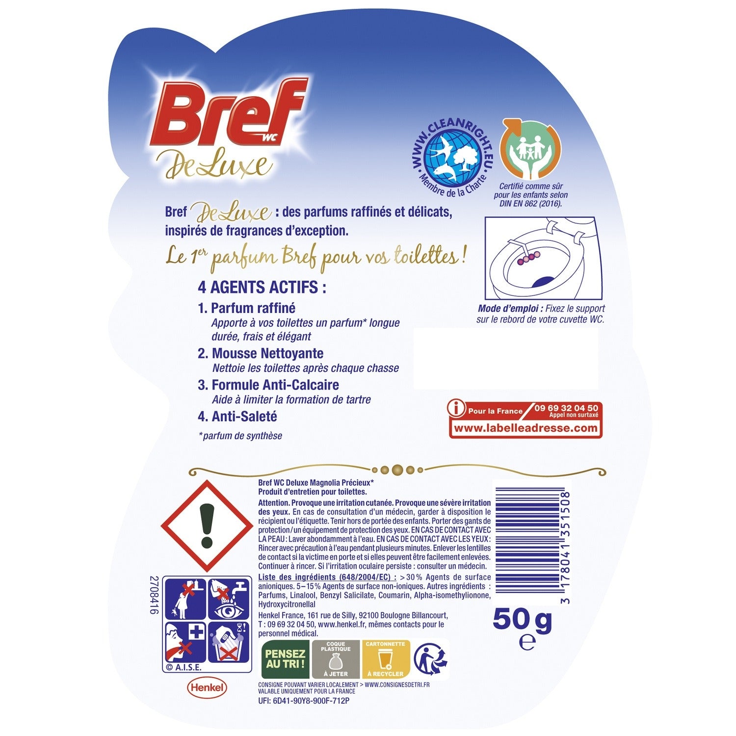 Bref Deluxe Bloc WC, Anti-calcaire, Magnolia, 50 g