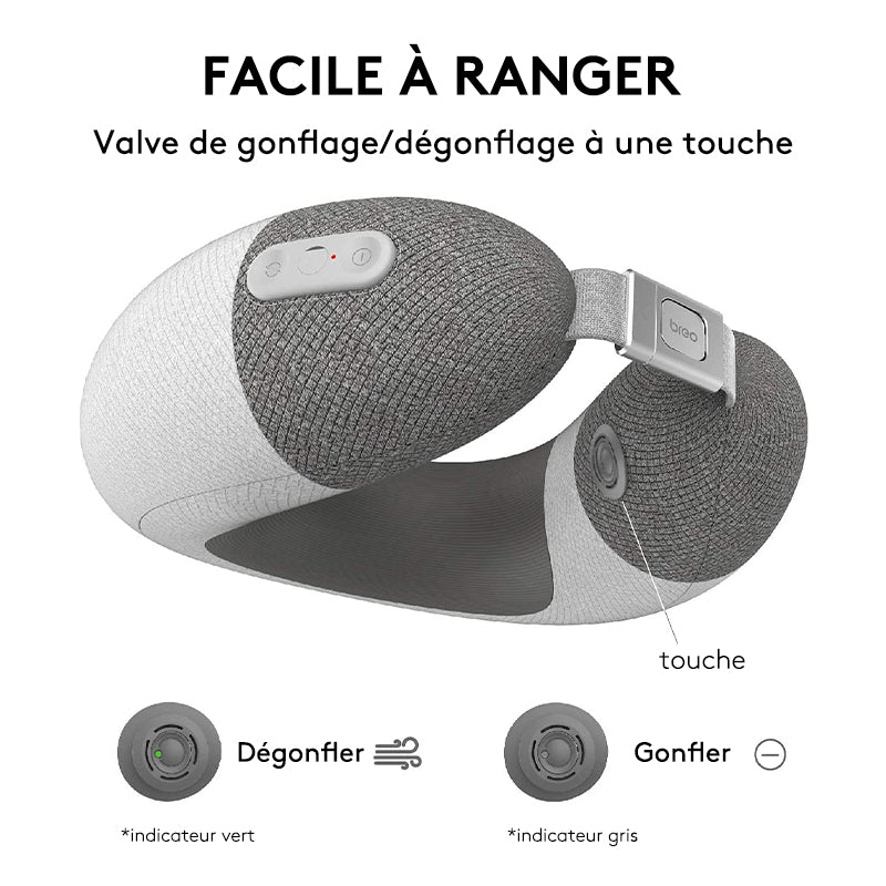 breo iNeck Air 2 Coussin de massage, appareil de massage cervical shiatsu en forme de U avec fonction chauffante et relaxation des tissus profonds pour avion, voiture, voyage, bureau, maison
