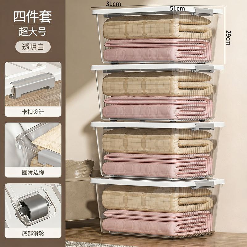 E-YAYUN N° 8866 Lot de 4 boîtes de rangement en plastique PP transparent renforcé avec couvercles, empilables, 50,4 x 37,6 x 28,8 cm