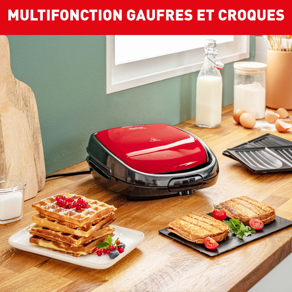 Tefal Snack Time Colormania, appareil à gaufres et sandwichs, 2 jeux de plaques inclus