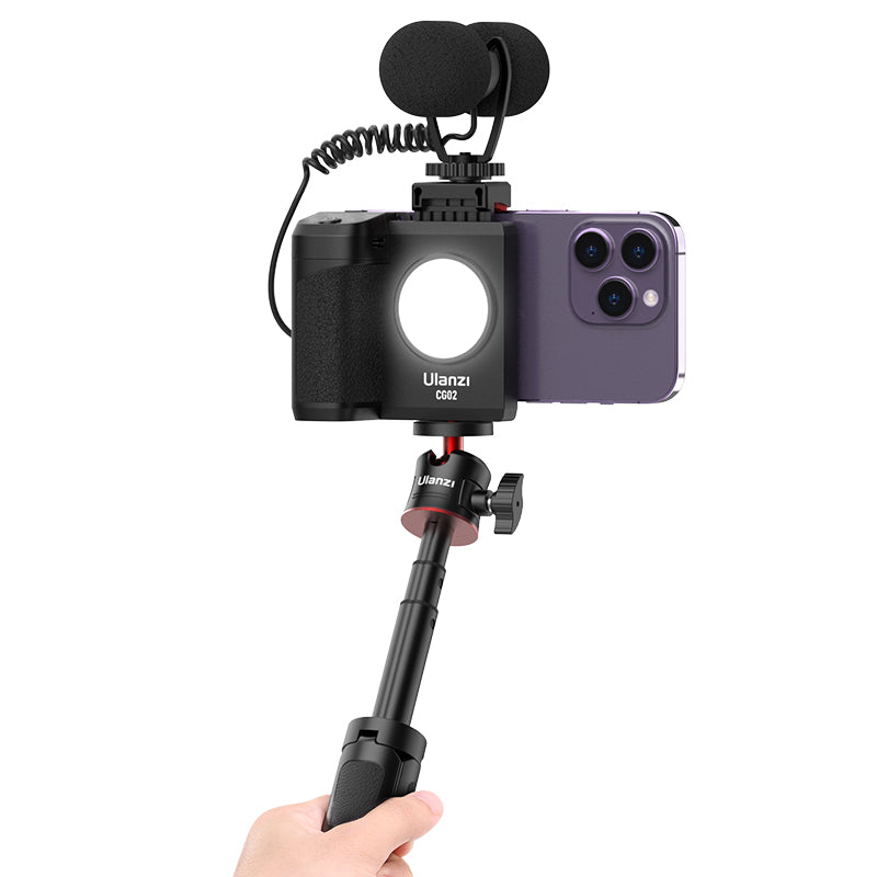 Ulanzi Cap Grip CG-02 Poignée de maintien pour smartphone, Poignée pour smartphone avec télécommande Bluetooth détachable, Stabilisateur pour iPhone avec 3 niveaux de réglage de la lumière pour réaliser des autoportraits parfaits