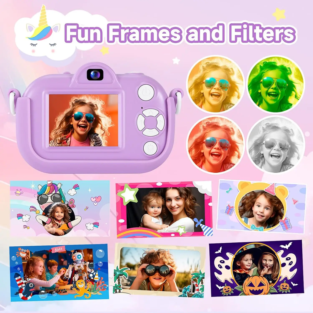 Songdian Appareil photo pour enfants avec housse souple motif dessin animé, meilleur cadeau de Noël, d'anniversaire et de fête pour enfants - Violet