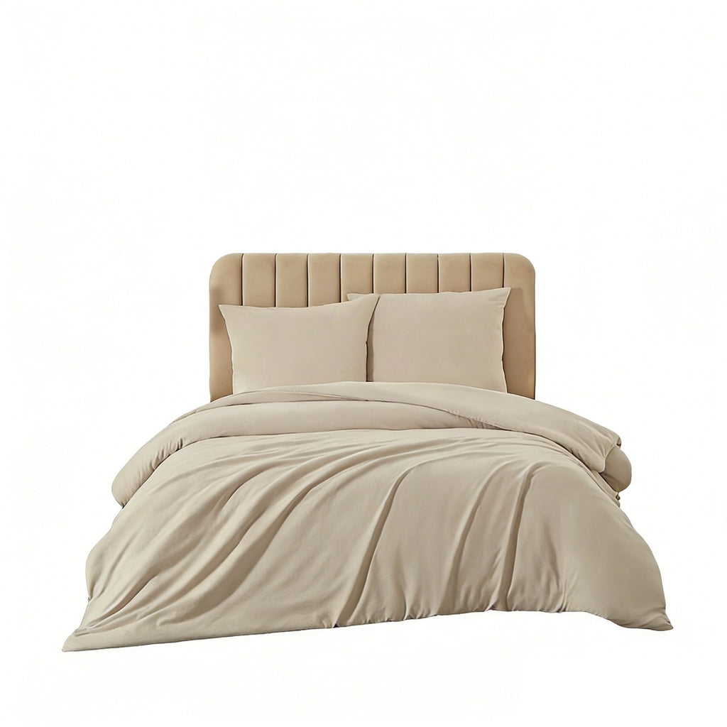 MEEALLHOME Parure de lit en flanelle lavée beige - 1 housse 200 x 220 cm et 2 taies 80 x 80 cm