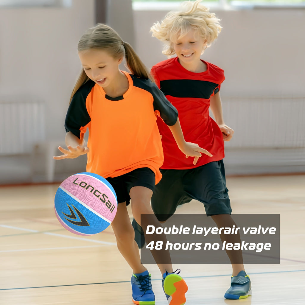 LONGSAIL Ballon de basketball en caoutchouc haute qualité rose/bleu clair - Taille 4