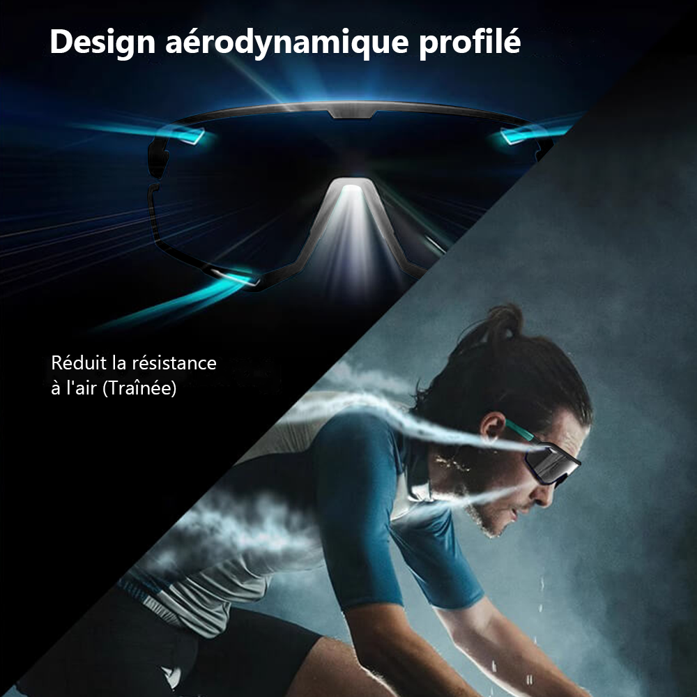 Revoray Lunettes de Cyclisme — Verre Monobloc en PC Haute Définition et Antichoc, Monture Légère en TR90, Protection UV400, Design Aérodynamique, Lunettes de Soleil de Cyclisme Professionnel, X3-noir