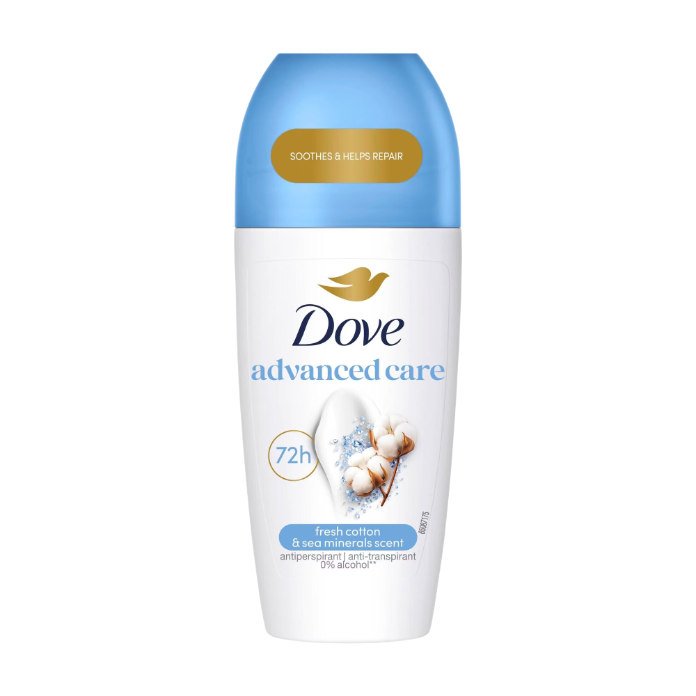 DOVE Apaise & Aide à Réparer Anti-Transpirant Roll-On Coton Frais & Minéraux Marins 72 h 50 ml