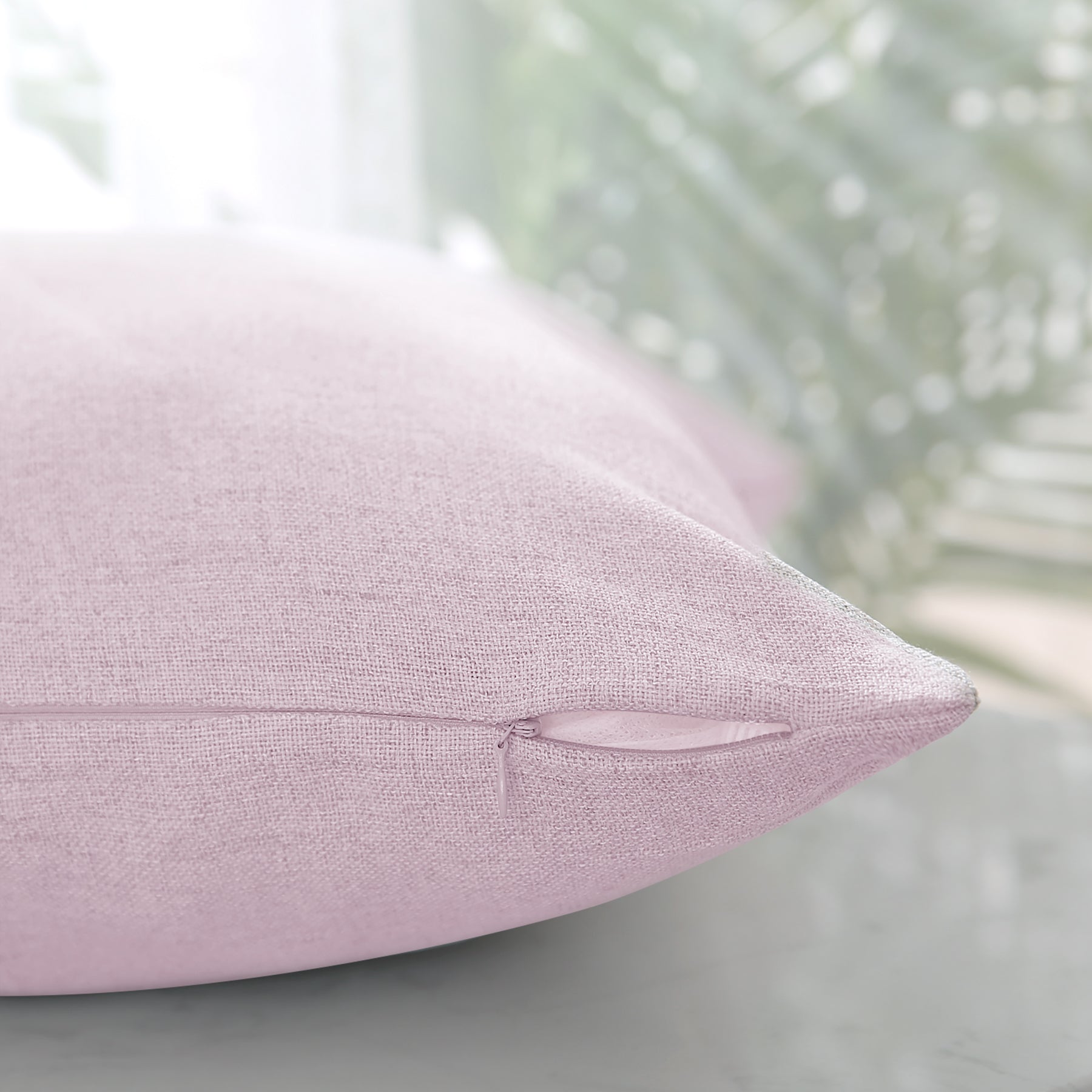 Deconovo Housse de coussin en tissu aspect lin, coloris rose clair, 45 x 45 cm, 1 pièce