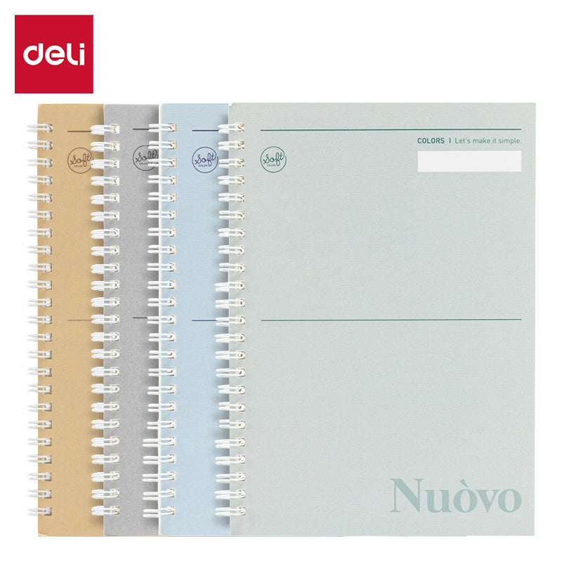 Deli Carnet à spirale, A5 (148 x 210 mm), 60 feuilles/120 pages, 70 g/m² - Parfait pour les étudiants, le bureau et le journaling, Série de couleurs unies, Lot de 4