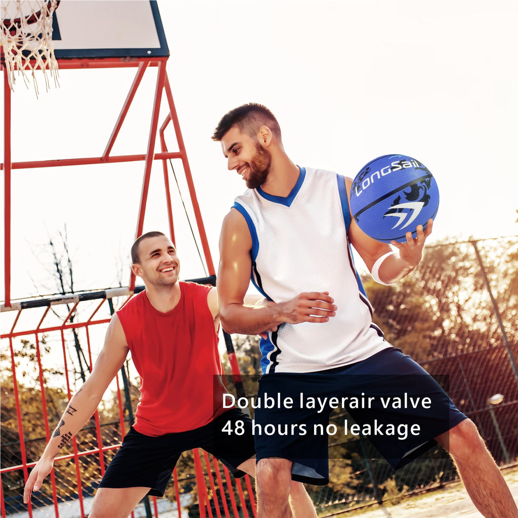 LONGSAIL Ballon de basket-ball en caoutchouc haute qualité (29,5 po) Taille 7 Bleu ciel/motif noir/motif bleu clair