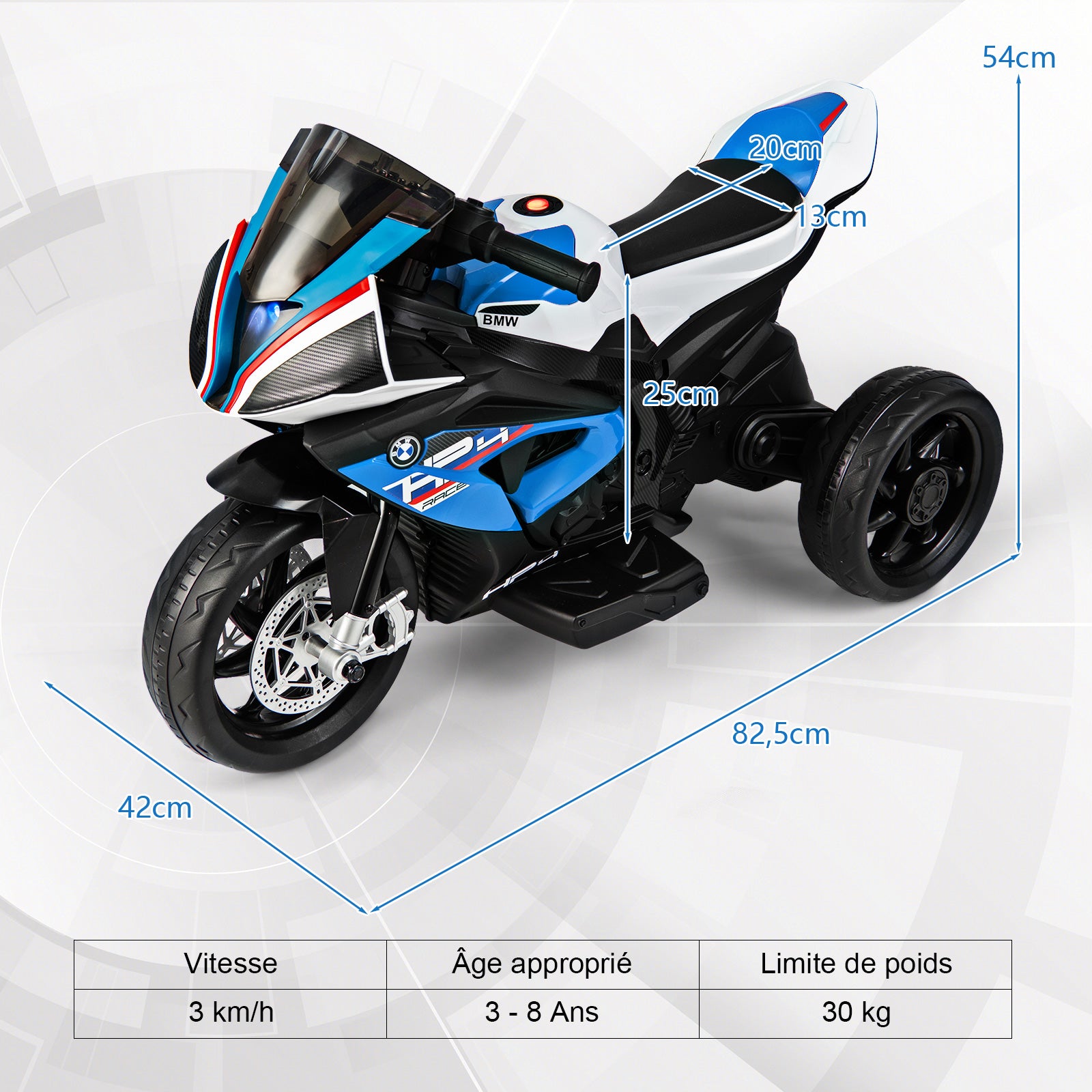 Costway Moto électrique pour enfants à 3 roues avec musique, 82,5 × 42 × 54 cm, Bleu