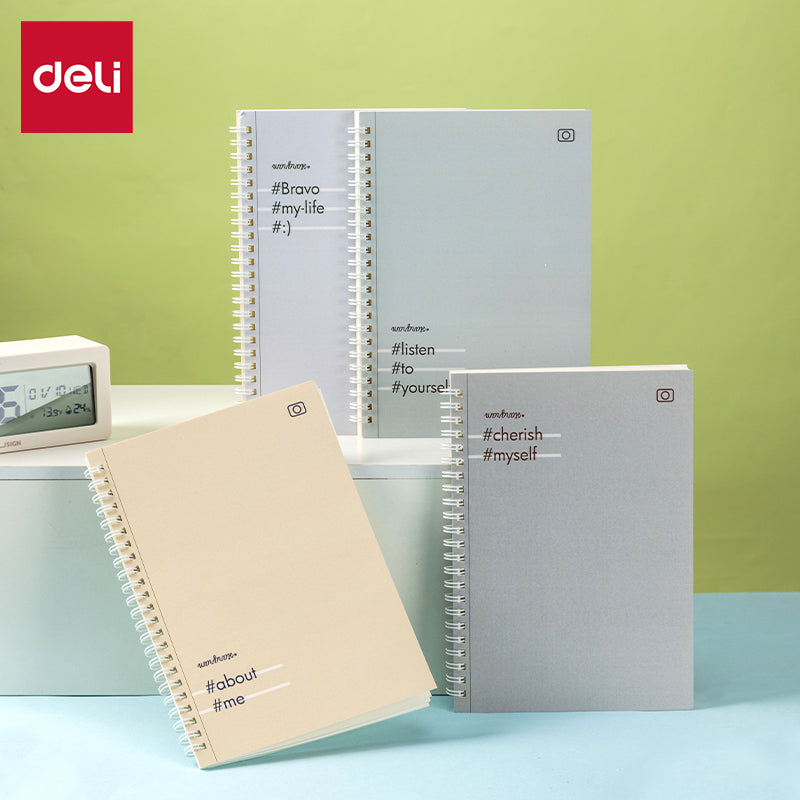 Deli Carnet à spirale, A5 (148 x 210 mm), 60 feuilles/120 pages, 70 g/m² - Parfait pour les étudiants, le bureau et le journaling, Série tons clairs, Lot de 4