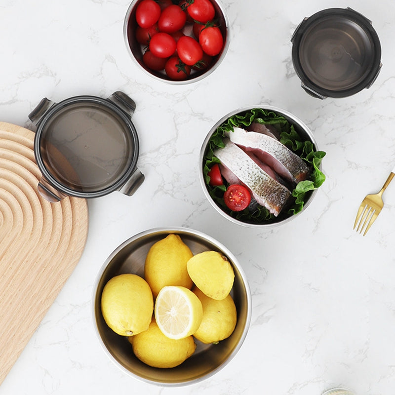 Maxcook Lot de 3 boîtes de conservation alimentaire en acier inoxydable 316 avec couvercles, Boîtes alimentaires métalliques type bento, Ensemble de boîtes à en-cas avec couvercle, Compatibles lave-vaisselle et congélateur (600 ml & 1100 ml & 2200 ml