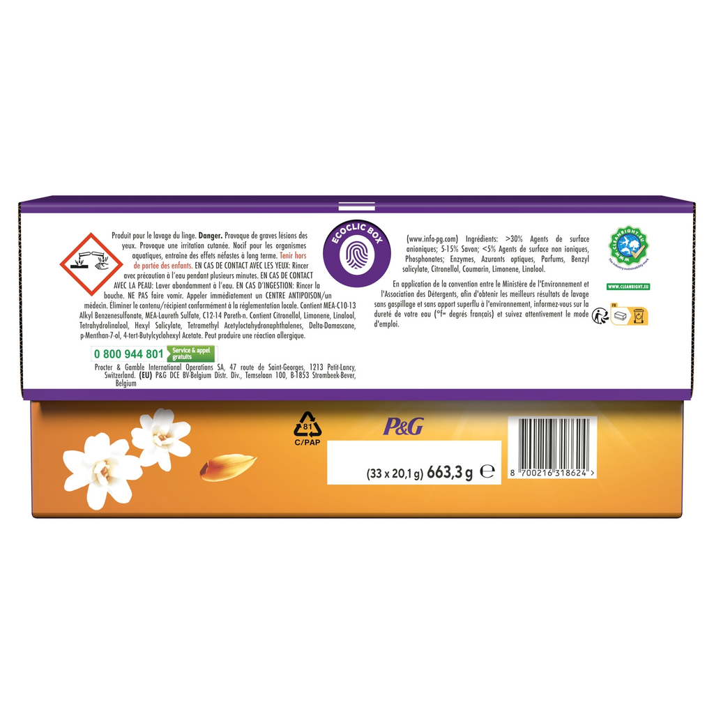 DASH 2-en-1 Lot de 33 capsules de lessive parfum ambre et orchidée