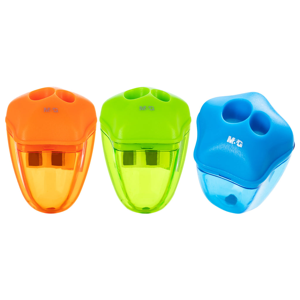 M&G Lot de 3 taille-crayons manuels à double trou avec couvercle, taille-crayons compacts portables pour crayons de couleur, fournitures scolaires et de bureau