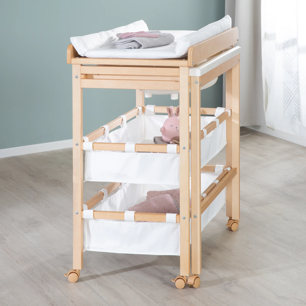 roba Table extensible bain et change 'Baby Pool' avec baignoire (Bois naturel / Tapis blanc)